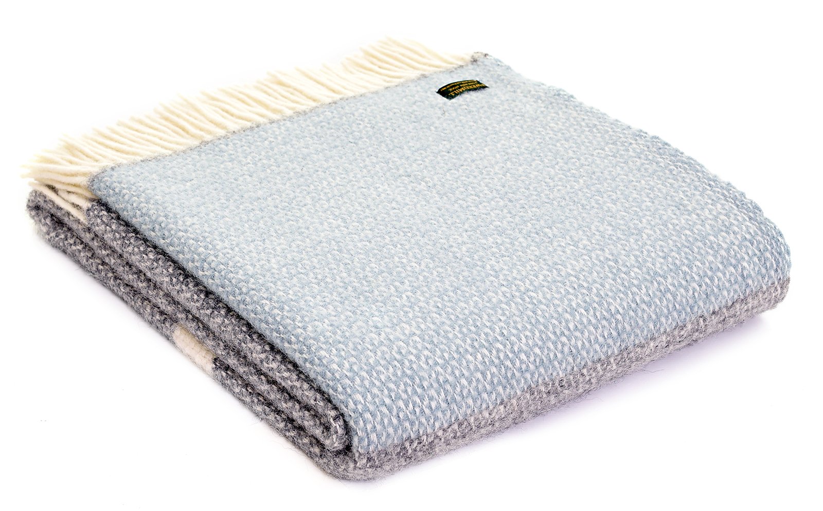 Tweedmill Textiles Blue Illusion Panel Pure New Wool Blanket Throw - Grey/Duck Egg