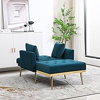 Vista 5 de BEEY Chaise Lounge para interiores, respaldo ajustable, moderno sofá individual de terciopelo, silla reclinable convertible para dormitorio, sala