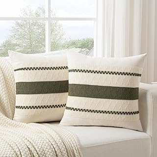 Fancy Homi Set of 2 Boho Olive Green Decorative Throw Pillow Cover 18x18...