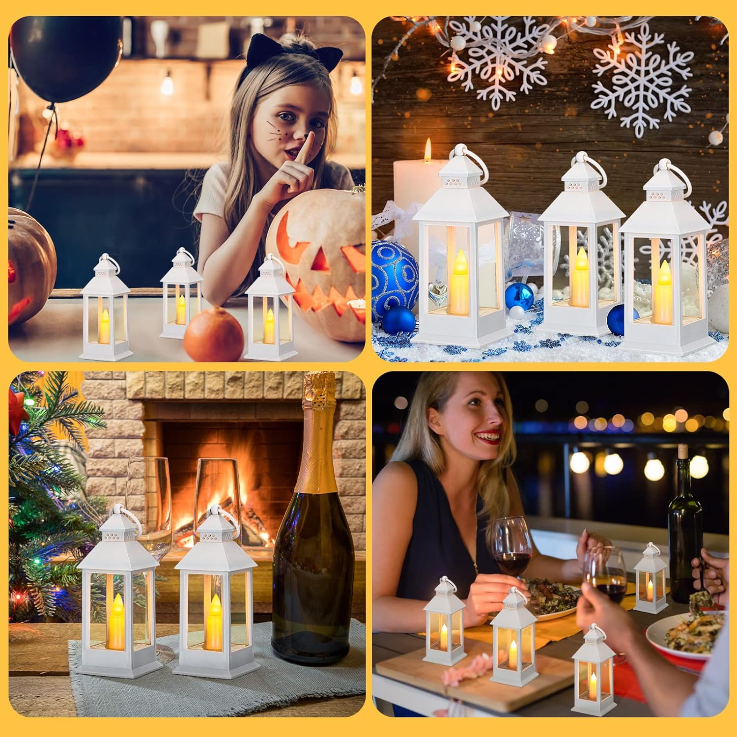 Hoolerry 24 Set 5.5'' Mini Lanterns with LED Candle for Wedding Centerpiece Vintage Decorative Hanging Small Lantern Battery Powered for Halloween Wedding Table Centerpiece(White)