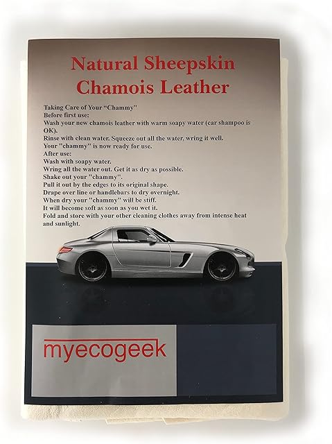 myecogeek Chamois Leather Genuine Natural Sheepskin Extra Large Super Soft and Highly Absorbent Car Shammy Leather Dry Your Car Without Leaving Water Stains Also Good for Glass Mirrors Paintwork