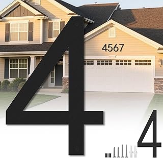 16 inch Big House Numbers for Outside - Floating Mount Large Outdoor Garage Address Sign for Factory, Hotel, & Residential (Four)