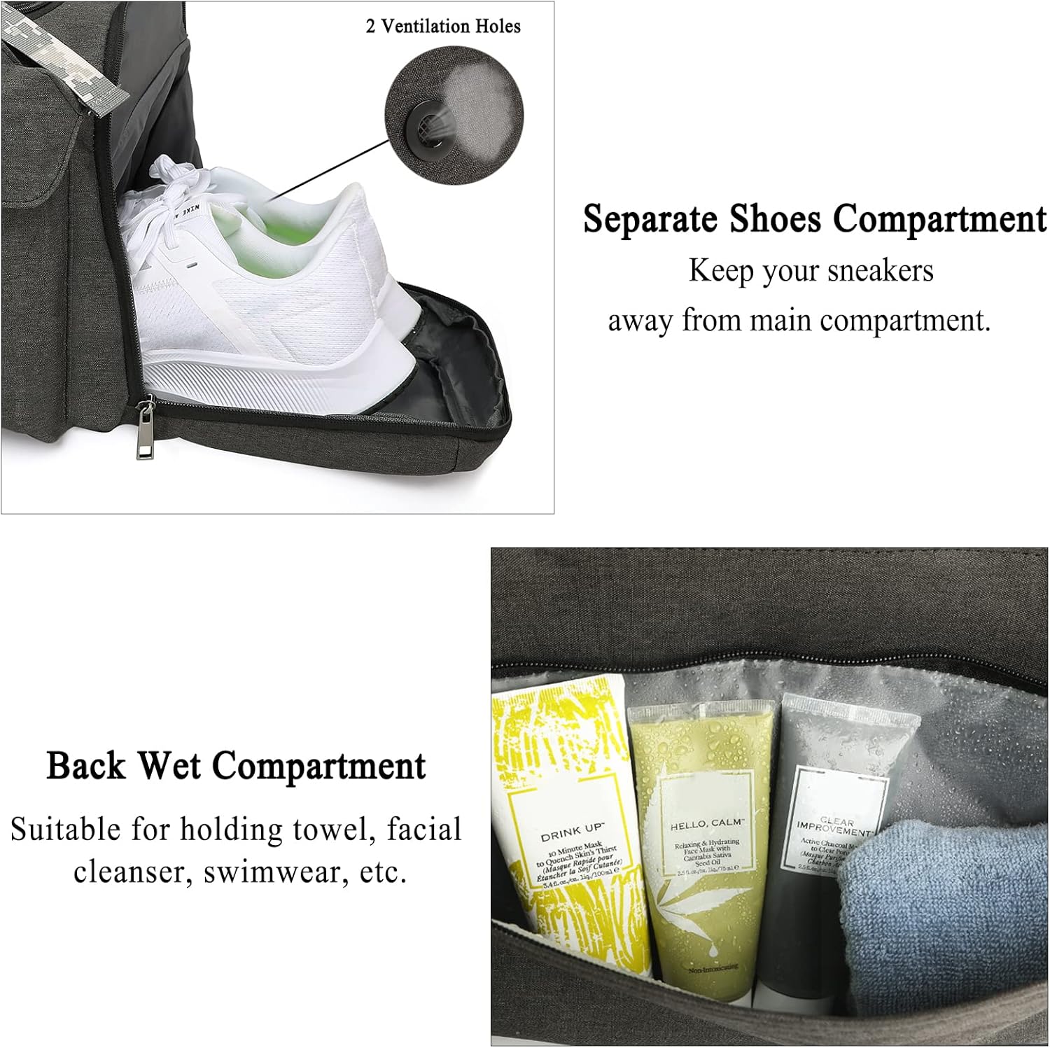 Gym Bags for Men Gym Duffle Bag Backpack 3-Way Sports Duffel Bags for Men with Shoe Compartment & Wet Pocket - Image 3