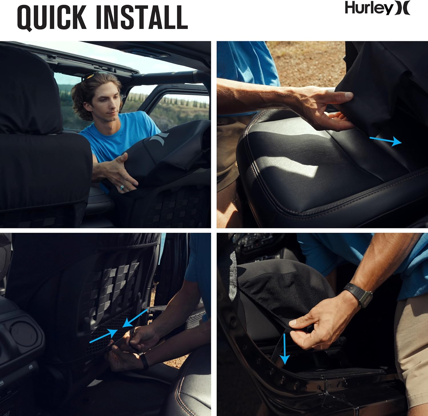 Hurley Universal Seat Covers for Cars, Truck, and SUV, Rugged Automotive Seat Covers, Durable Seat Protection, Off-Black/Black, Fitted Low Back