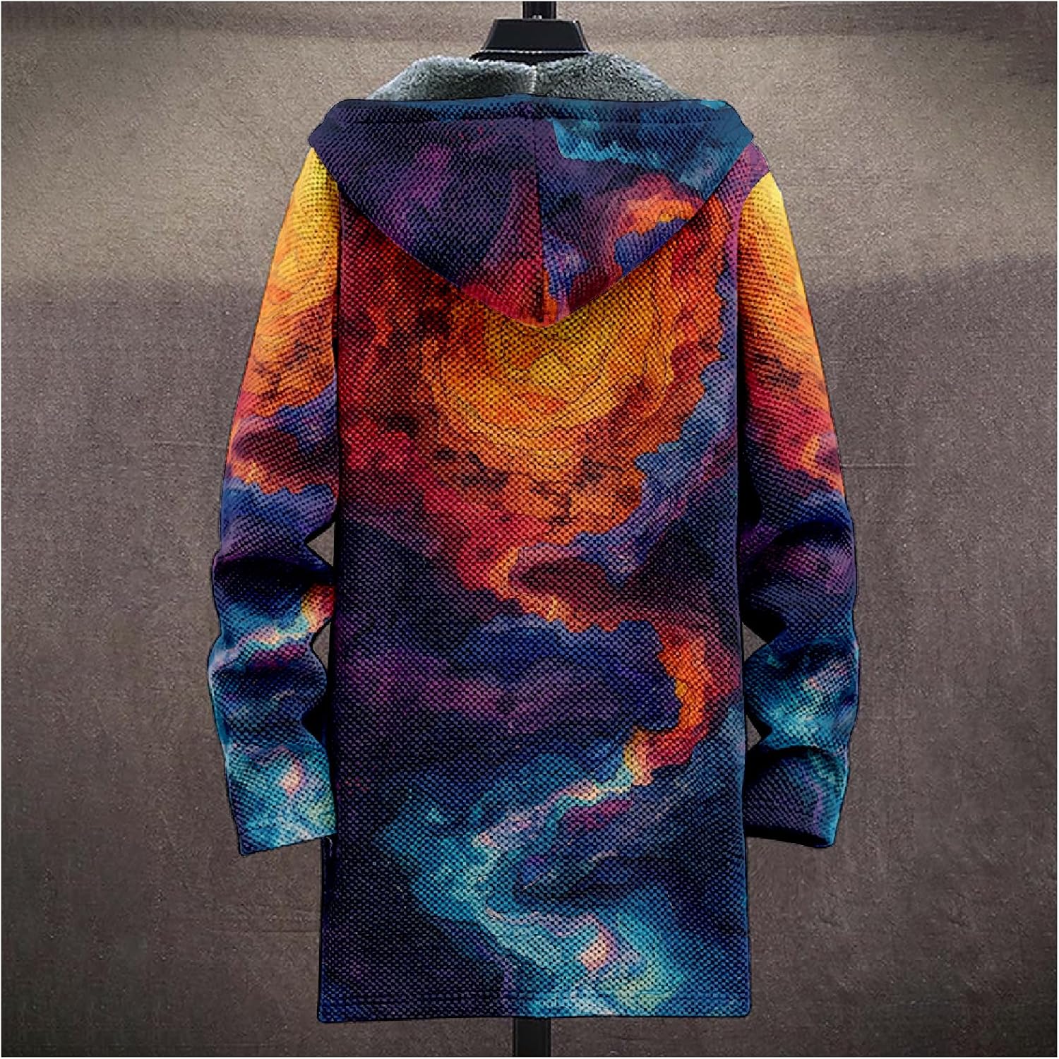 Winter Coats For Men Galaxy 3D Print Long Sleeve Zipper Big And Tall Cardigan Fleece Warm Novelty Fashion Jacket - Image 4