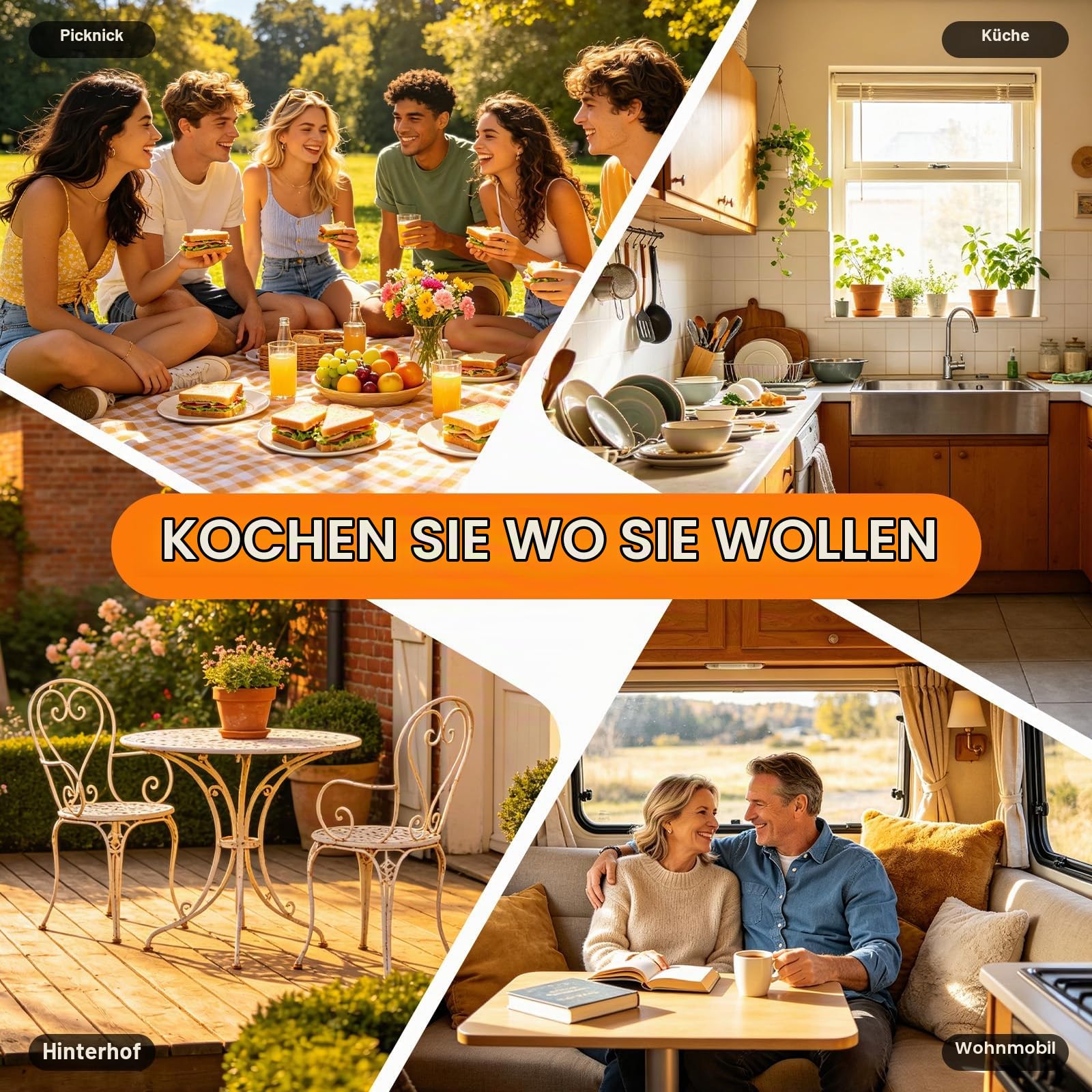 Gasherd Camping Gaskocher 2-Flammig Mit Druckreduzierventil, Umrüstdüse Und 1,5m Schlauch, Gaskocher Für Innenräume Outdoor Camping, 3kw + 1,75kw, Silber
