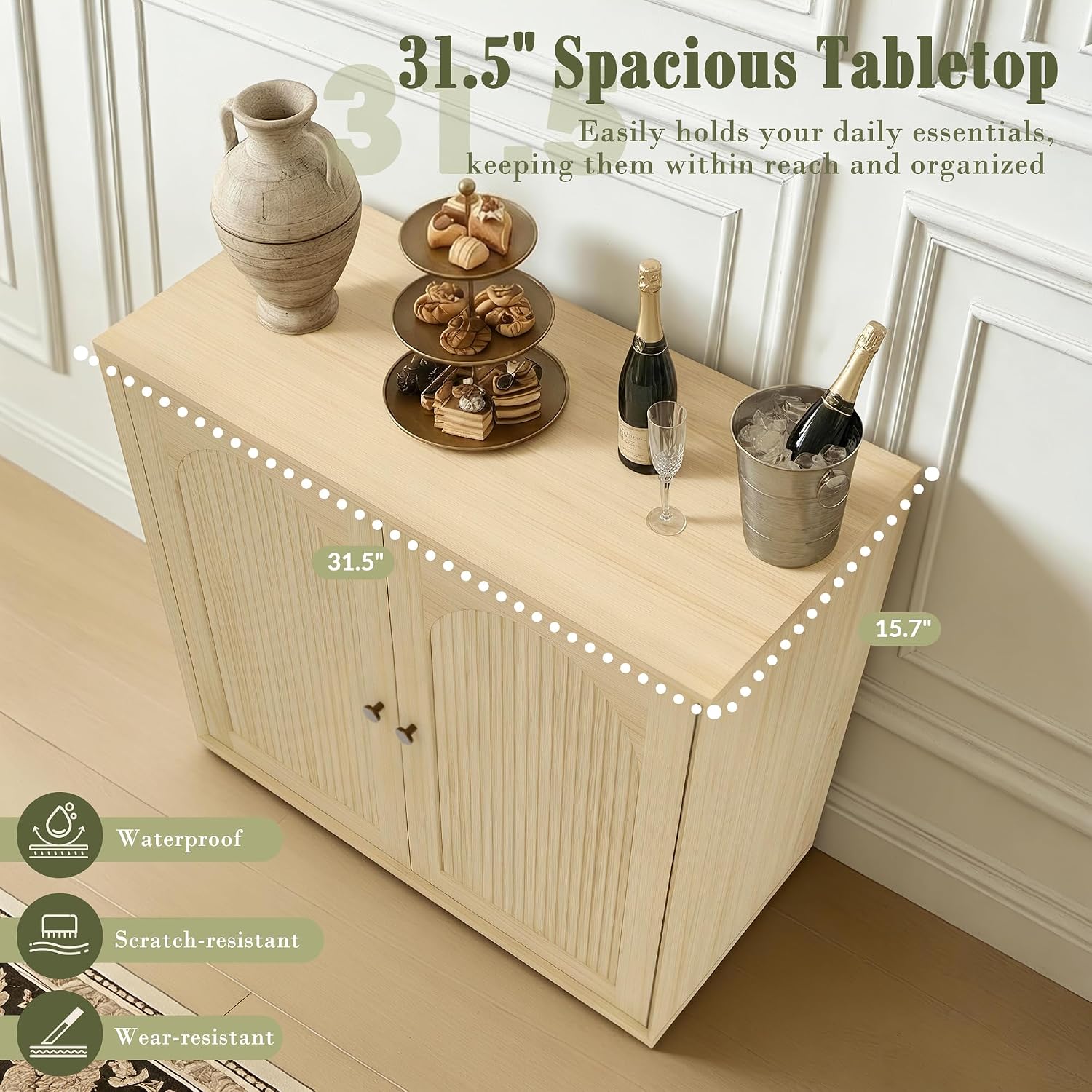 MAGIC UNION Modern Buffet Cabinet with Storage, Fluted Sideboard Accent Cabinet with Adjustable Shelves & Arched Doors, Modular Coffee Bar Credenza for Dining Room Kitchen Living Room Entryway