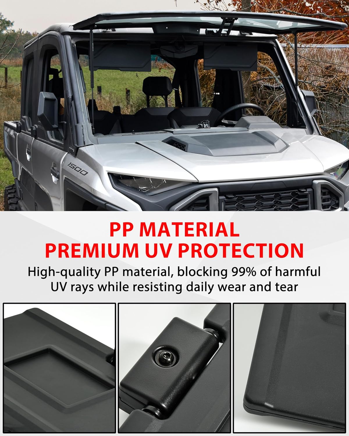 SAUTVS Sun Visors for Polaris Ranger XD 1500 Premium/Northstar 2024 2025 Accessories, PP Anti-Glare Visor Extension Sun Shield Blockers with Adjustable Angle, Replace OEM #2890571, 2PCS