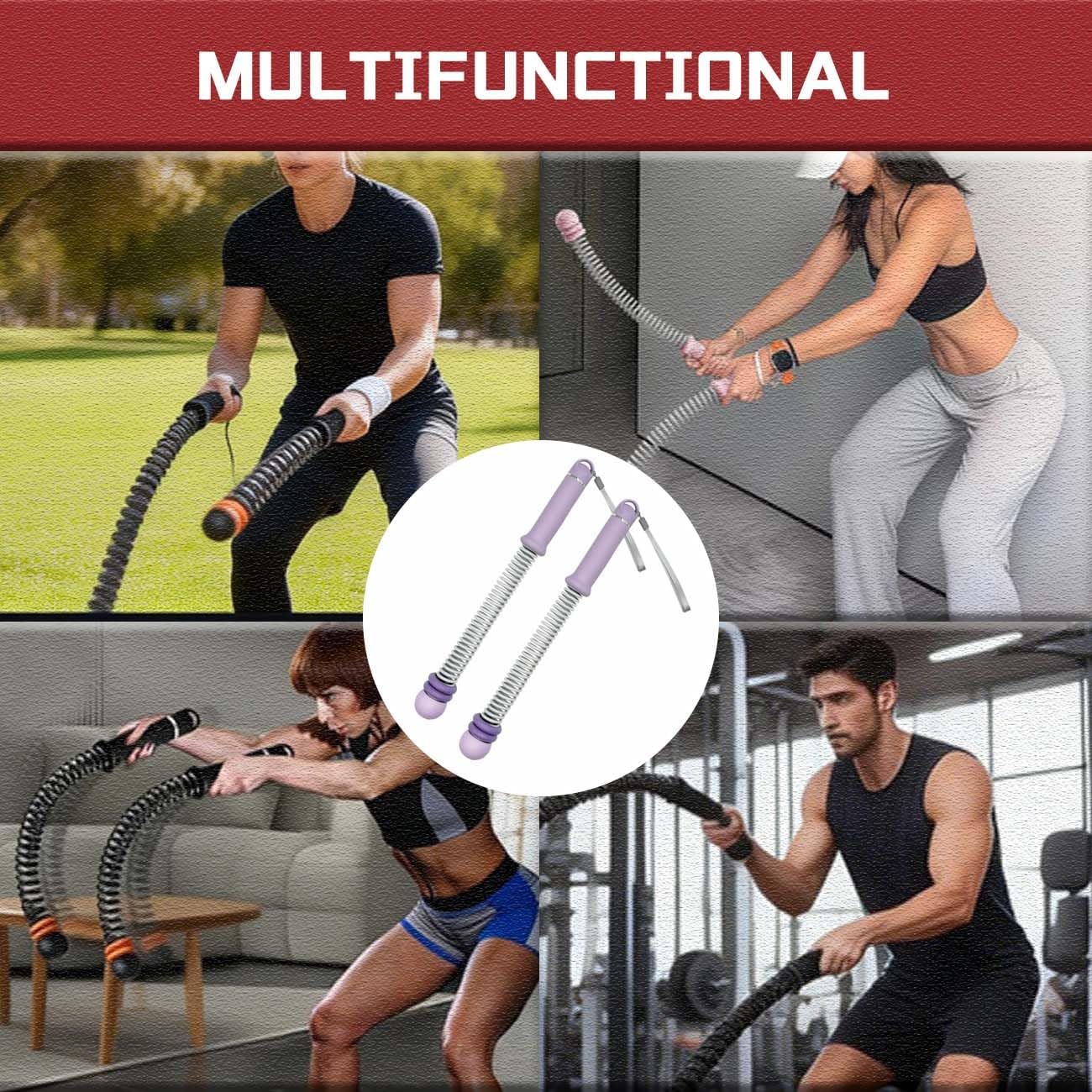Portable Ropeless Battle Ropes, Adjustable Weights Cordless Battle Ropes for Home Gym with Storage Bag, Fitness Rope for HIIT, Strength, High Calorie Burn & Low-Impact Cardio for Men & Women, Purple