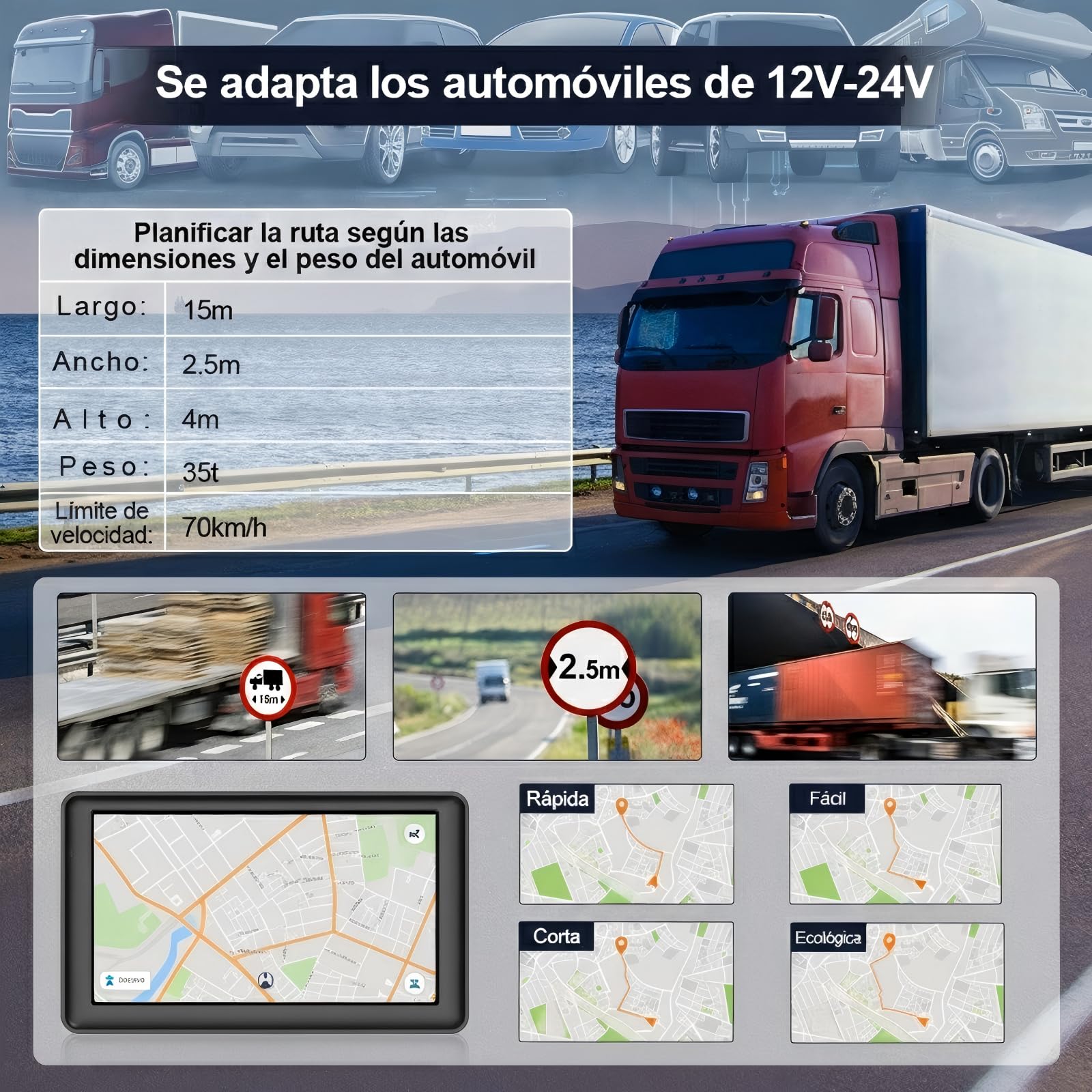 Navegador GPS Bluetooth con 7 Pulgadas para Camiones y Coches, Actualizaciones de Mapas de Europa para Toda la Vida — view 5
