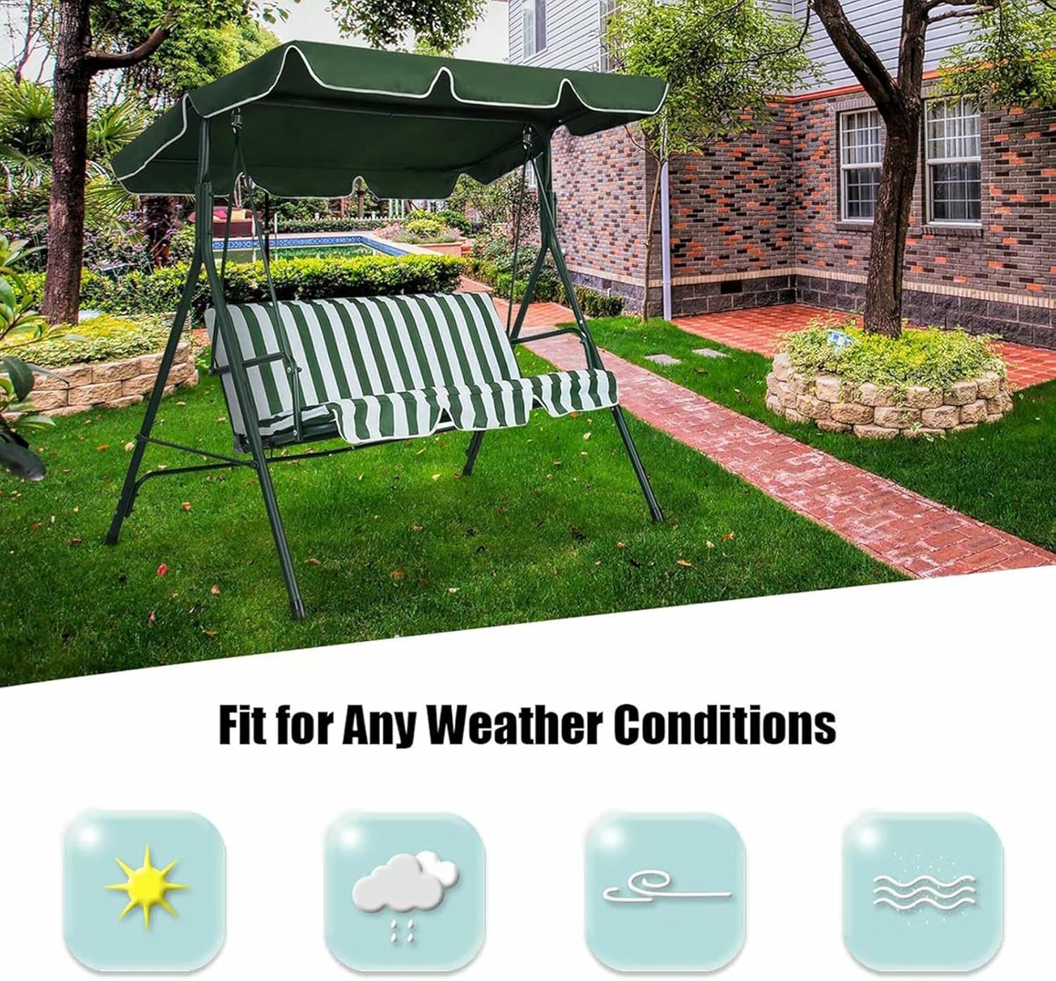 Swing Seat and Canopy Replacement Cover Set,Swing Canopy Cover Waterproof Oxford Cloth 2/3-Seater Awning Canopy Cover/Seat Cover for Porch/Patio/Garden