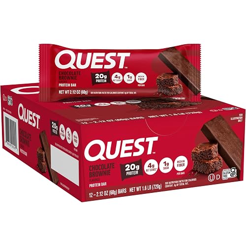 Quest Nutrition Chocolate Brownie Protein Bar, 20g Protein, 1g Sugar, 4g Net Carb, High Fiber, Gluten Free, Gluten Free, 12 Count
