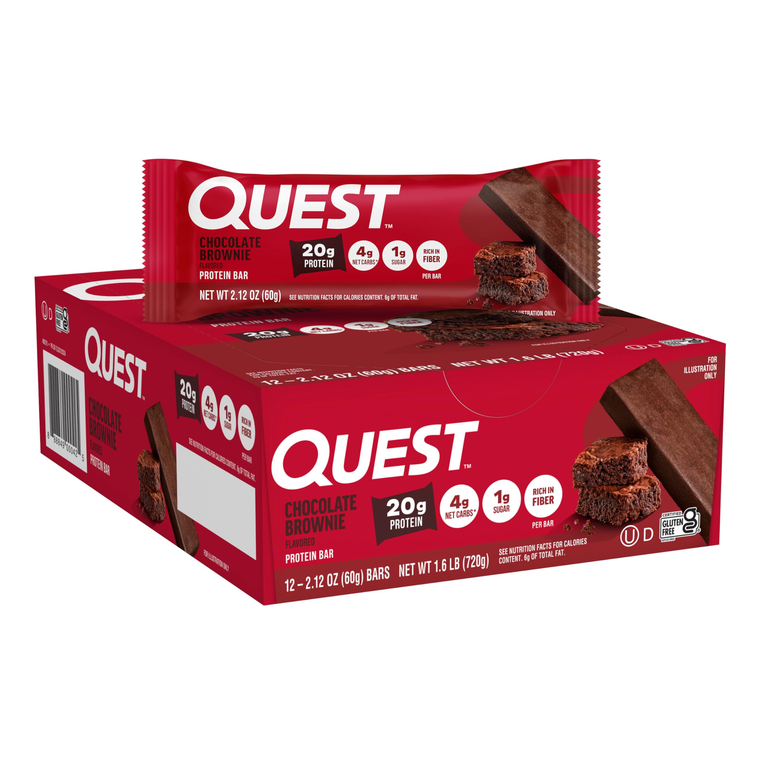 Nutrition Chocolate Brownie Protein Bars, High Protein, Low Carb, Gluten Free, Keto Friendly, 12 Count