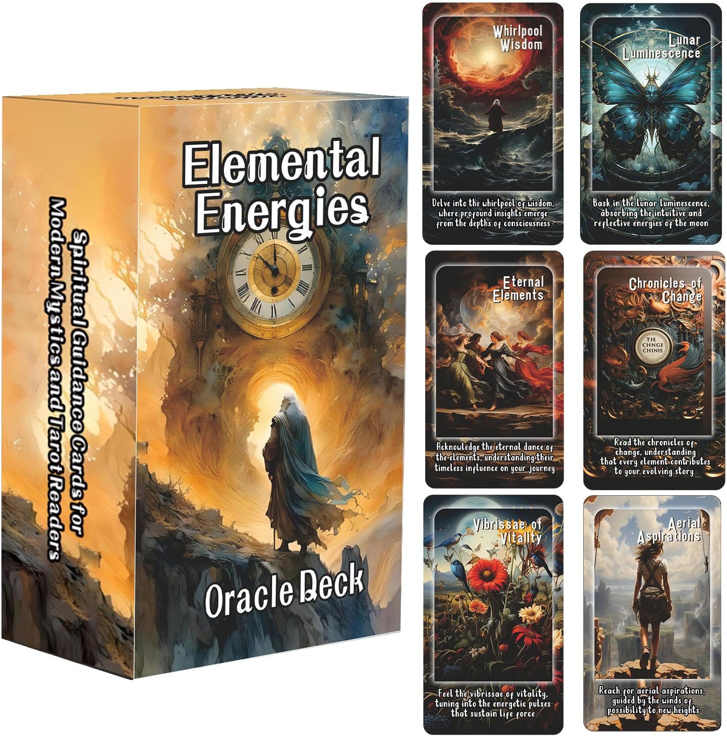 Elemental Energies Oracle Tarot Cards, Oracle Cards and Tarot Cards for Beginners, Oracle Cards Deck, This deck covers the elements of fire, earth, water, and air, Helping to discover, guide, Change