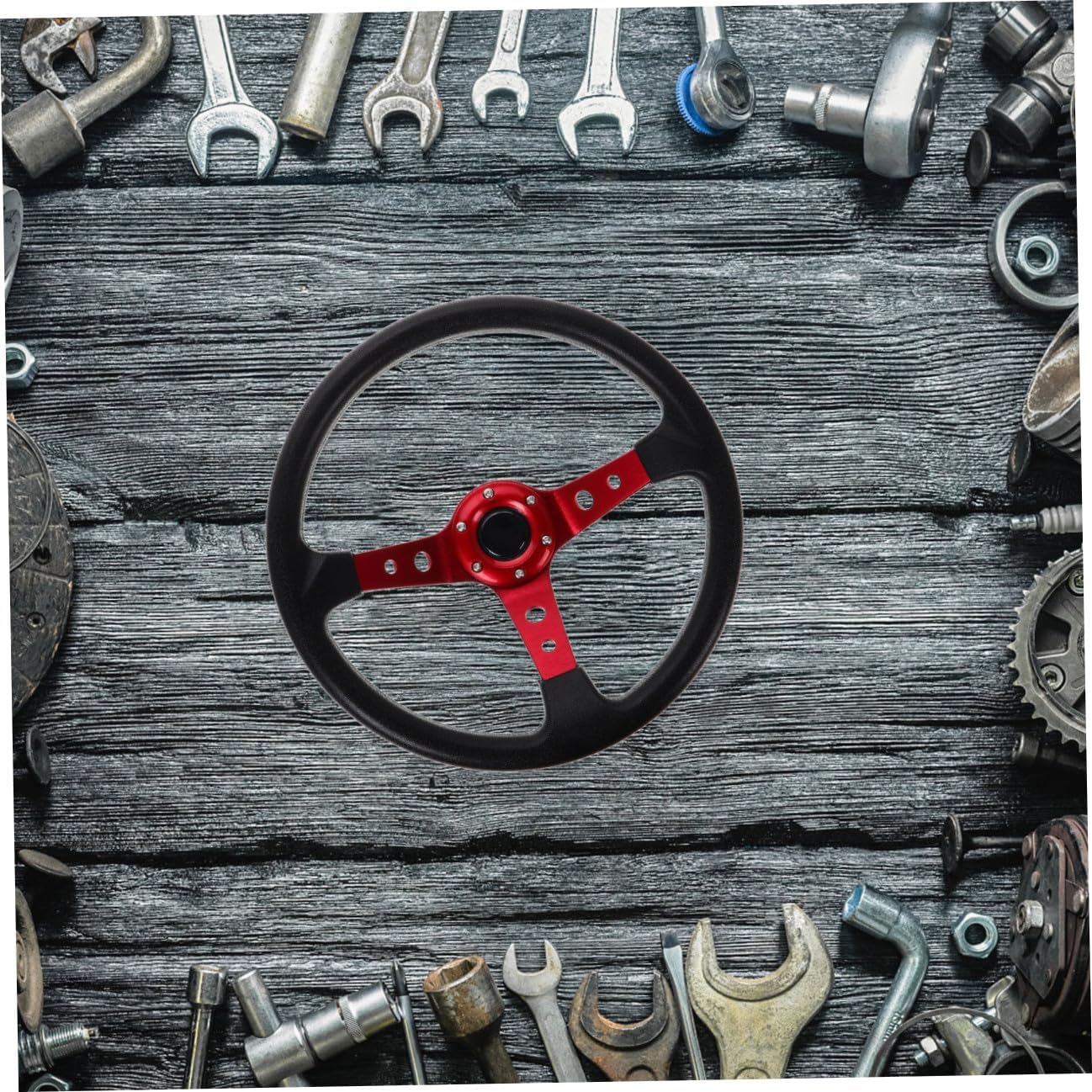 Outanaya Universal 14-inch 350mm Pu Performance Steering Wheel with Horn Button for Car, Golf Cart, and Drift Simulator – Red Drifting Steering Wheel for Automotive and Go-kart Use