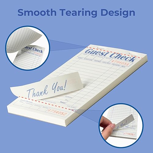 Miniatura 4 de FMP Brands Libros de cheques de invitados para servidores, papel de bloc de notas de servidor, total de 500 hojas (10 blocs), blanco con recibo de