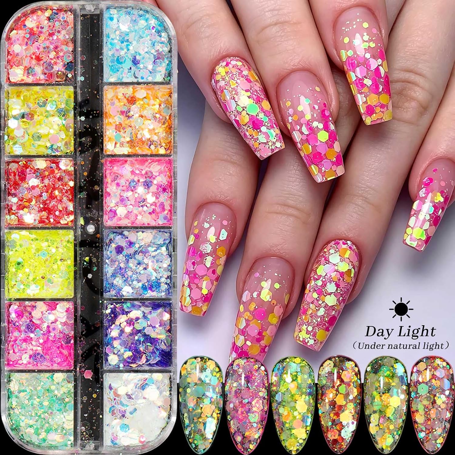 Fluorescent Nail Glitter Sequins Set for Gel Nails, Halloween Flakes Decor