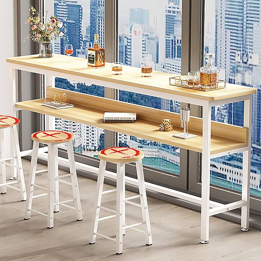 Rechteckiger Bartisch, Barttisch, hoher Tisch, Bank Frühstück Esstisch hohe Tische mit Fußstütze und verstellbare Fußpolster Metallrahmen Pub Couchtisch für kleinen Raum Küche Wohnzimmer (Farbe