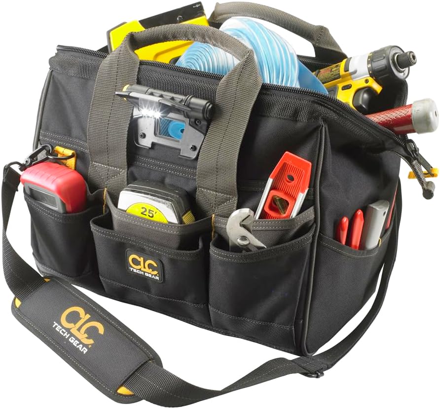 Custom Leathercraft L230 14-Inch 29 Pocket Tech Gear Lighted Big Mouth Tool Bag