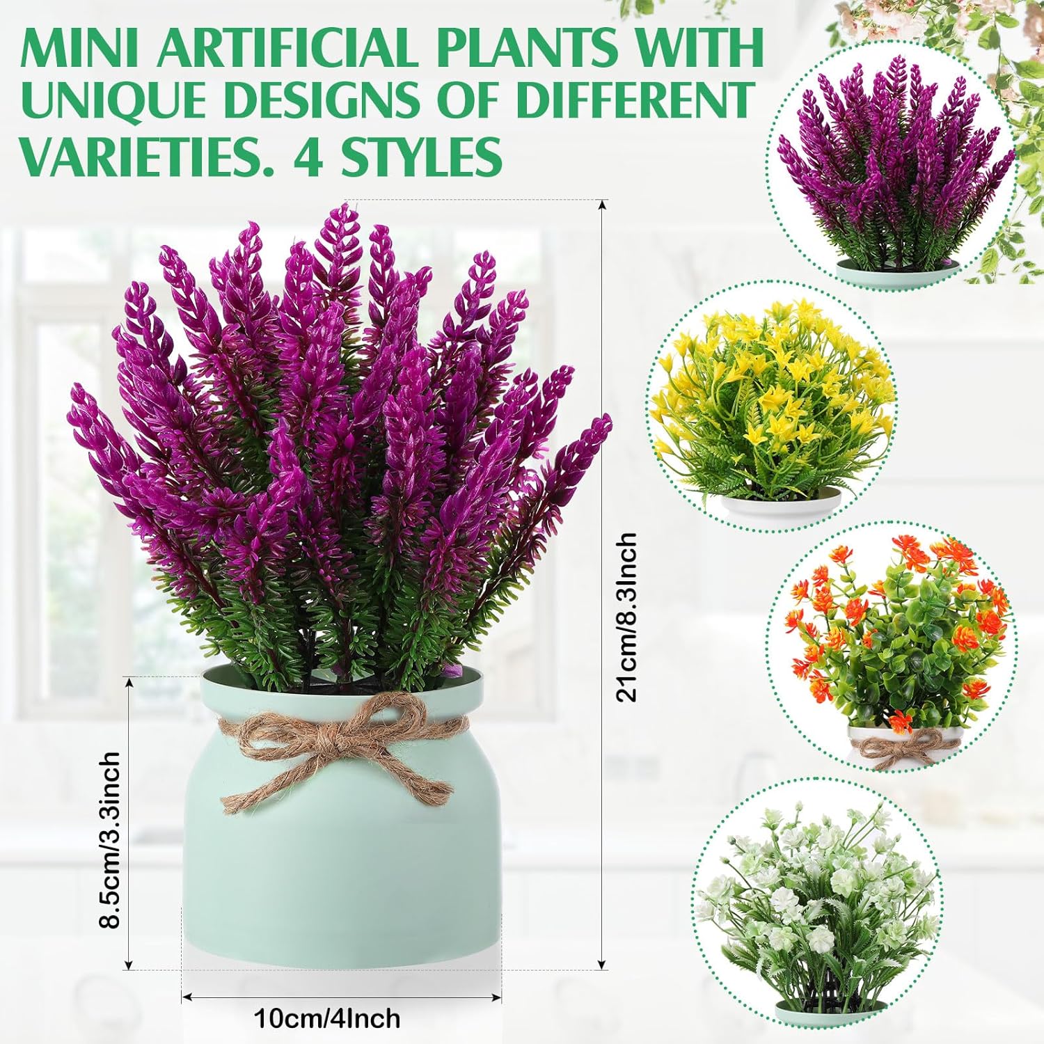 Cindeer 4 Pcs Large Artificial Potted Flowers Fake Potted Plants Plastic Faux Flowers for Home Decor Indoor Artificial Plants in Pots for Wedding Home Desk Tabletop Outdoor Office Kitchen (Classic)