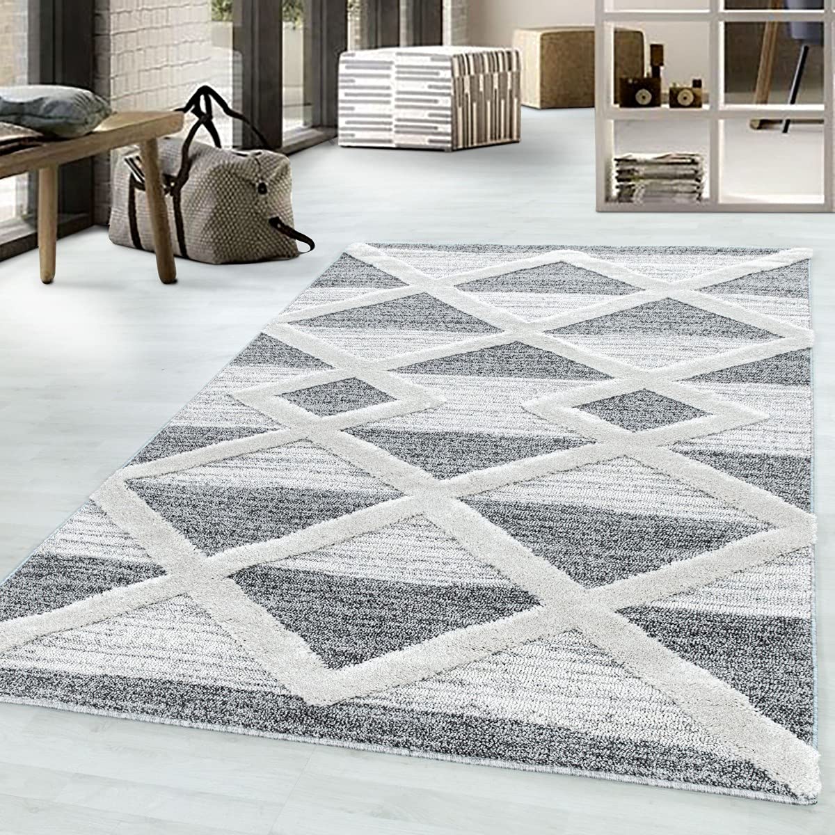 Tapis PISA 4709 design moderne petit tapis de salon gris 60 x 110 cm