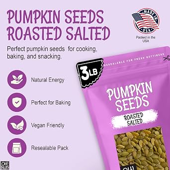 Oh! Nuts Pumpkin Seeds Roasted Salted 3lb Pepitas No Shell Bulk Bag