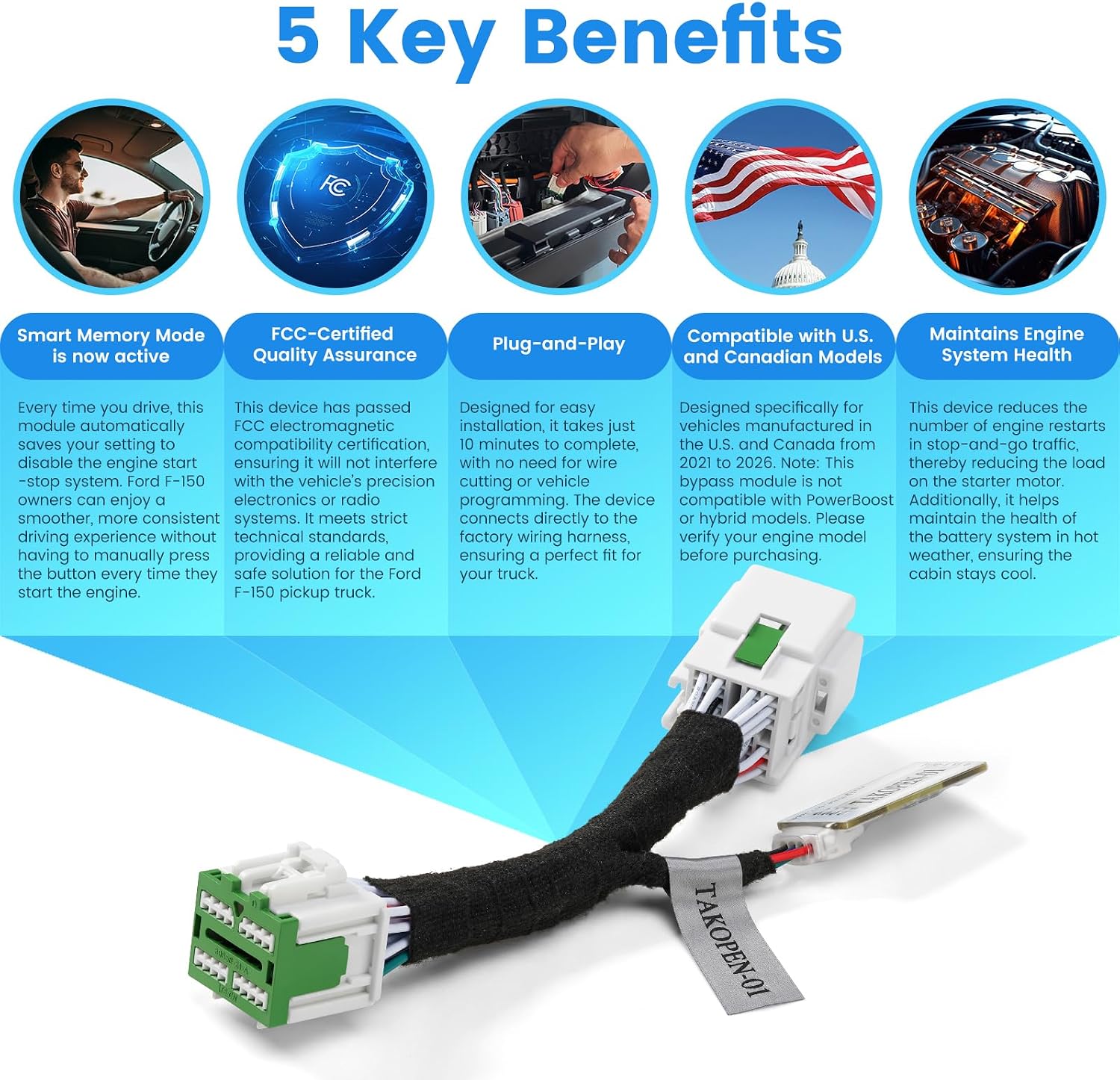 Auto Start Stop Eliminator Compatible with 2021-2026 Ford F150 FCC Compliant Stop Start Disable Device for US and Canada Models, Smart Memory Module (Excluding Powerboost and Hybrid)