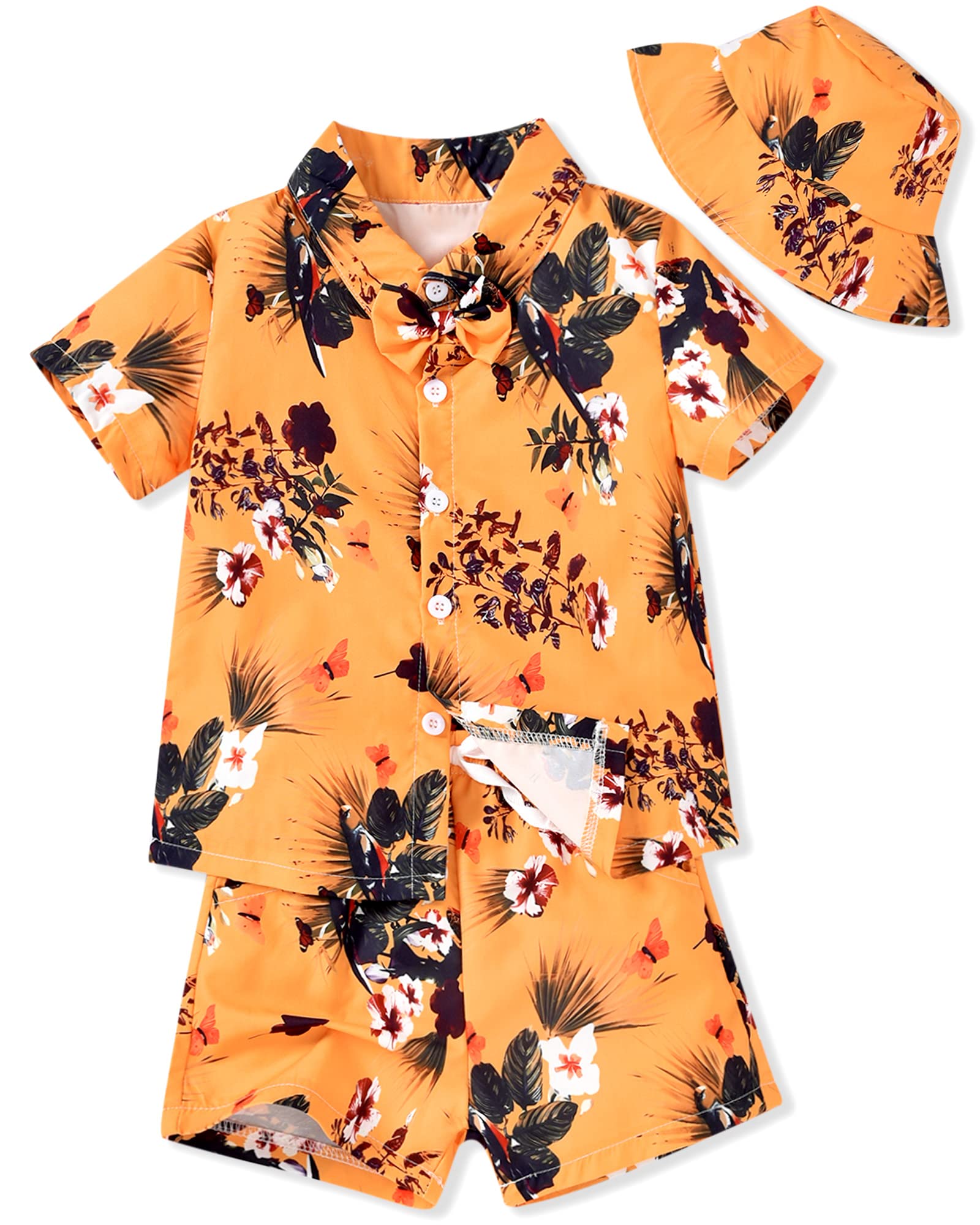 fioukiay Toddler Baby Boy Summer Outfits Little Kids Hawaiian Clothes Short Sets Floral Top Bowtie Shirt