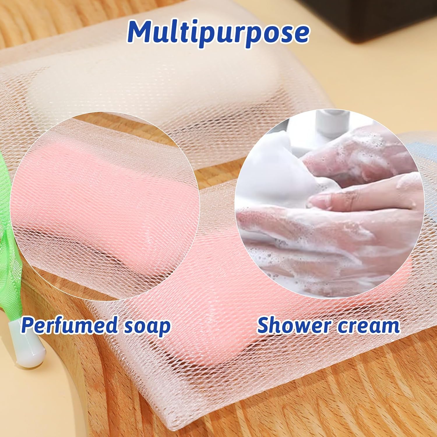 Mozeat Lens 5 PCS Soap Bags Handmade Soap Bubble Mesh Bags Exfoliating Soaps Saver Pouch Net Bag with Drawstring Body Facial Cleaning Tool for Bath & Shower (Assorted Colors)