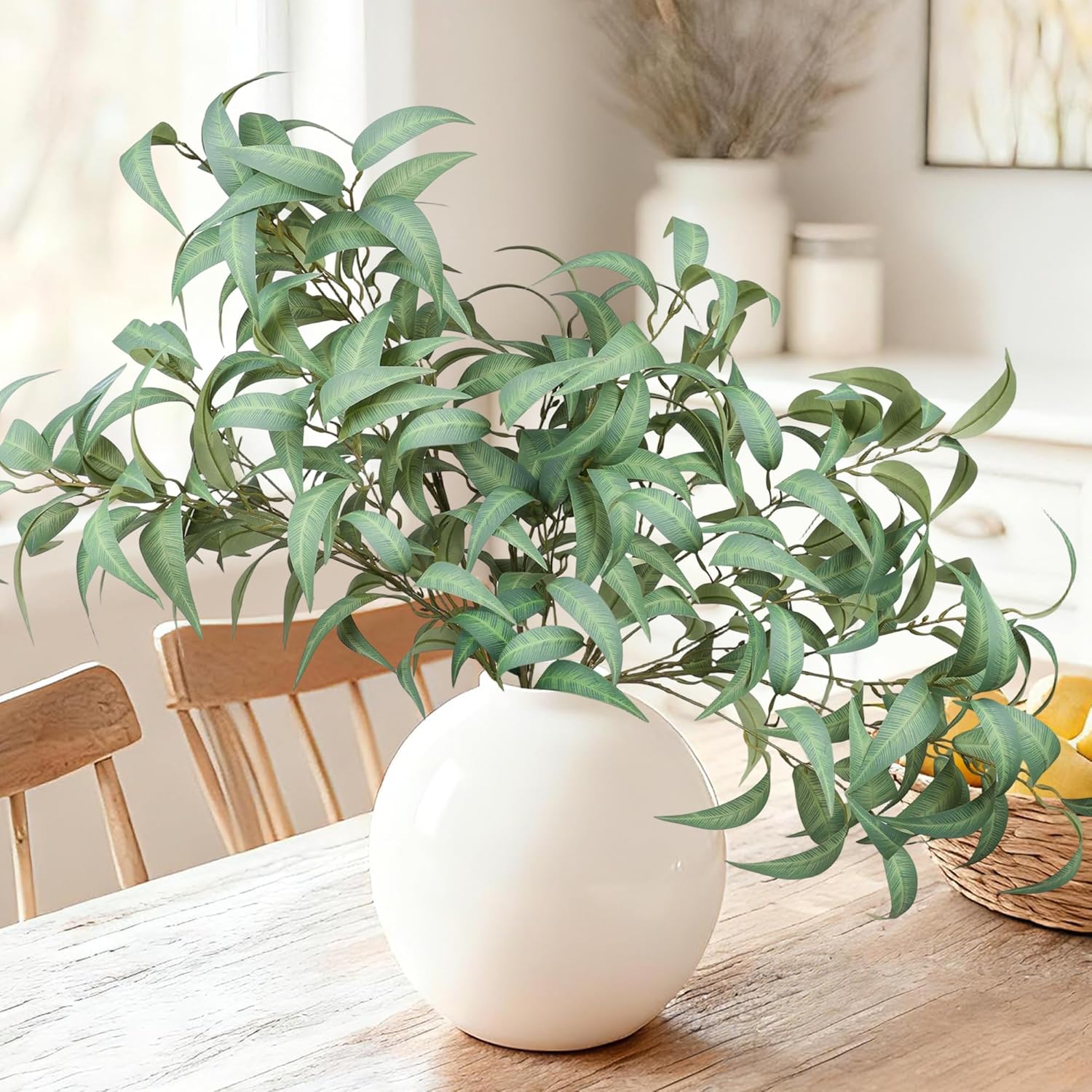 florisso Artificial Greenery Stems for Vase, 5 Pcs Tall Fake Plants Branches Faux Greenery Twigs Leaf for Indoor Home Office Vase Filler for centerpieces, Light Green