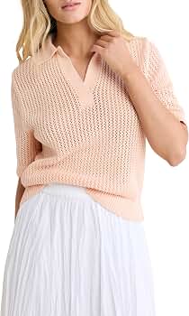 salsation サルセーション Mesh Knit Top NZ BY NIC+Zoe Women's Short Sleeve Mesh Knit Polo Sweater, Orange