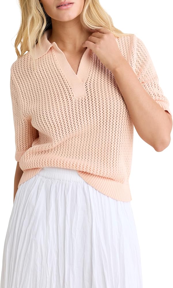 NZ BY NIC+Zoe Women's Short Sleeve Mesh Knit Polo Sweater, Orange