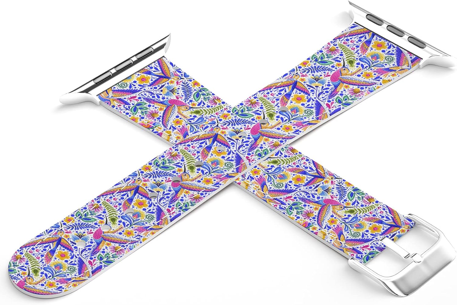 Wrist Band Compatible for Apple Watch Series 7/6/5/4/3/2/1/SE & Matching Phone Case Exotic Flowers Bracelet Replacement Strap 38-40-42-44 mm Hawaiian Tropical Hummingbirds PU Leather Print image 3