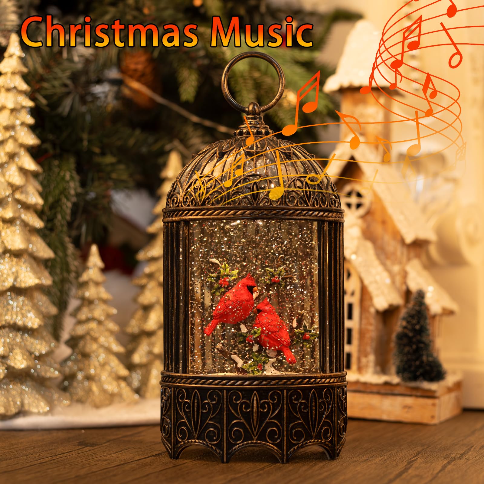 Cardinal Bird Christmas Decoration Musical Snow Globe Lantern With Cardinal  Birds - LED Glitter, 6-Hour Timer, USB/Battery Powered Christmas Decor  Christmas Musical Lantern With Led Lights Timer, image size:1600x1600