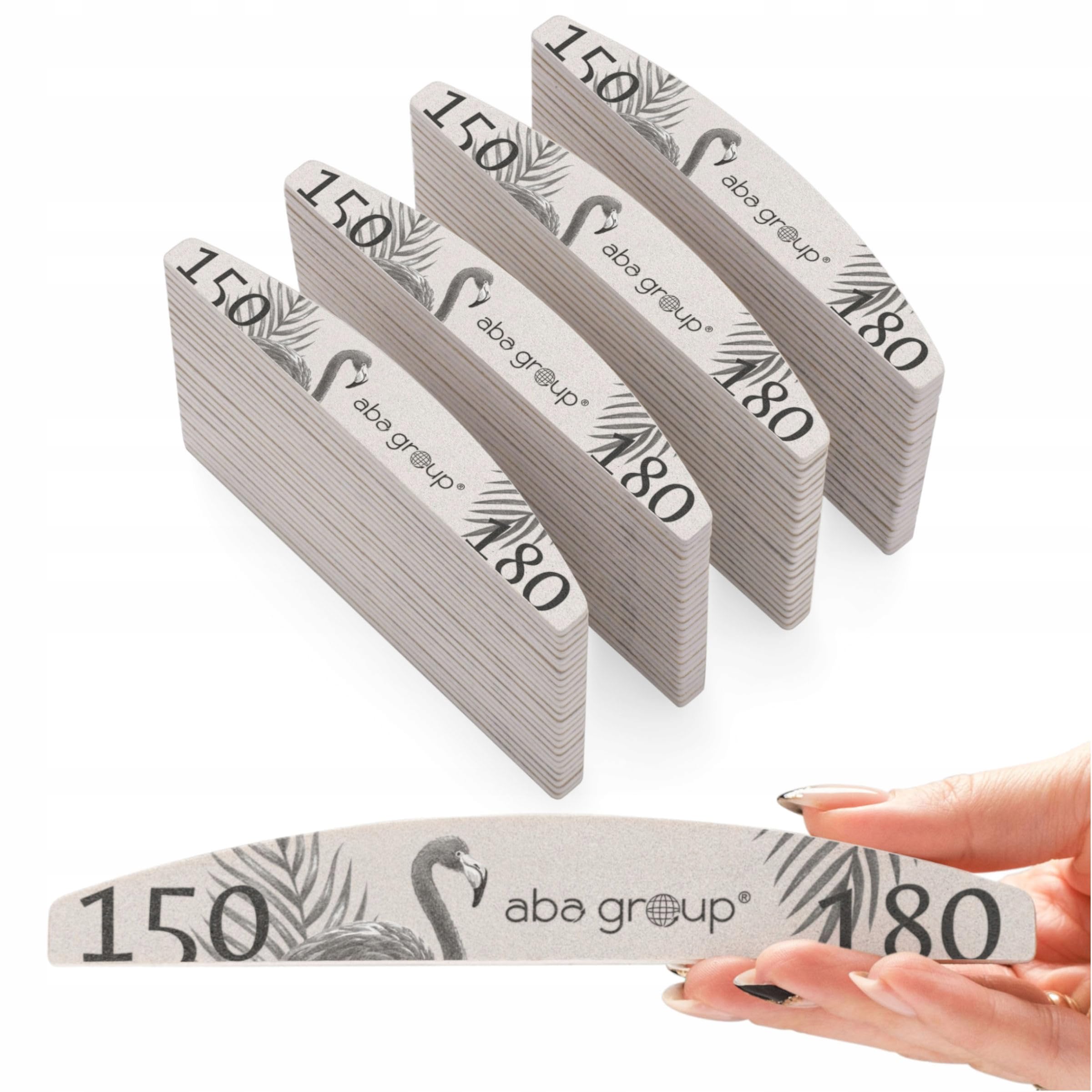 ABA GROUP Lima de uñas 150/180-100 unidades, media luna 4 mm de grosor, herramientas profesionales para uñas de gel y naturales, limas para uñas de gel, lima de uñas de doble cara, juego de archivos