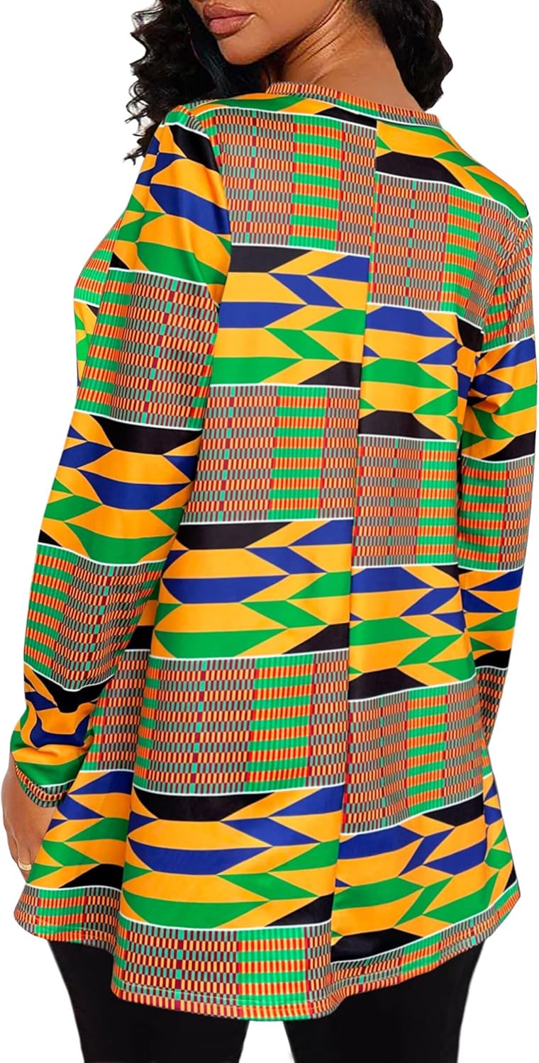 Afibi V Neck Long Sleeve Tunic Tops for Women Loose Fit Dressy for Leggings African Dashiki Shirts - Image 4