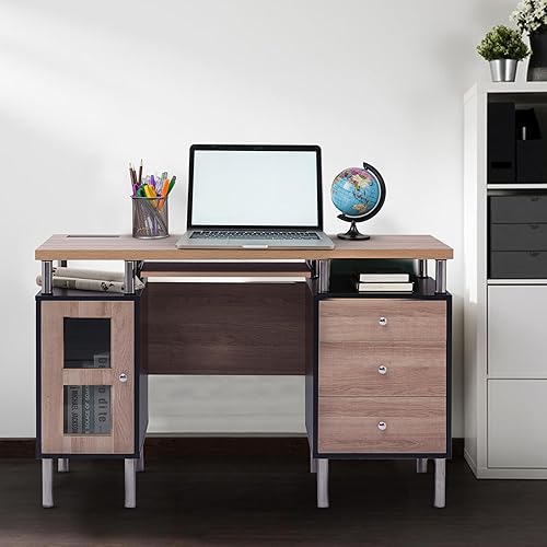 Elani - Archivador de 2 cajones, escritorio de dos tonos con bandeja para teclado, tomas de corriente, estación de carga de puertos USB, patas de