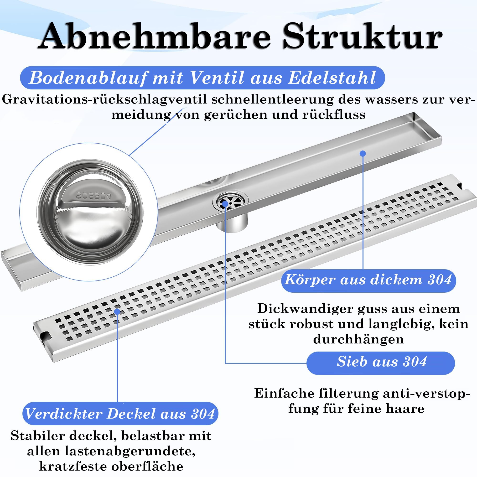 uyoyous Duschrinne 60 cm Italienische aus Edelstahl Bodenablauf | Ablaufrinne mit Haarsieb Duschbodenablauf Linearer Rechteckiger Flach Befliesbar Duschrinne Komplettset