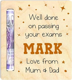 Beecreative Personalised Well Done On Passing Your Exams Gift Daughter Son Grandson Granddaughter - Money Gift Holder Wallet Card - GCSE A Level Exam Results