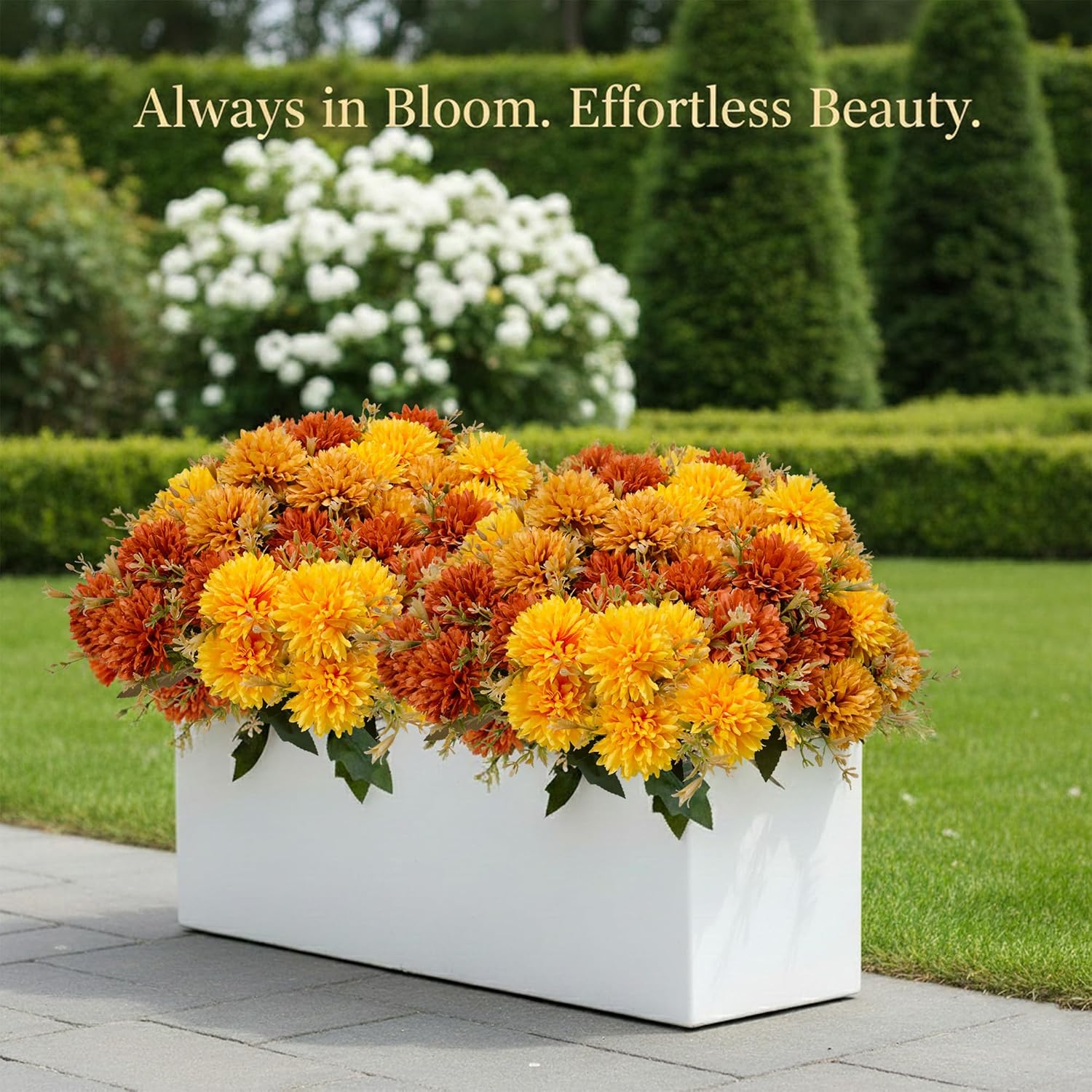 Faux Florals Plants 12 Mum Stems with 72 Silk Flowers, Fake Flowers Artificial Chrysanthemum Florals, for Rooms Outdoor Front Porch Planters Outside Pots Boxes