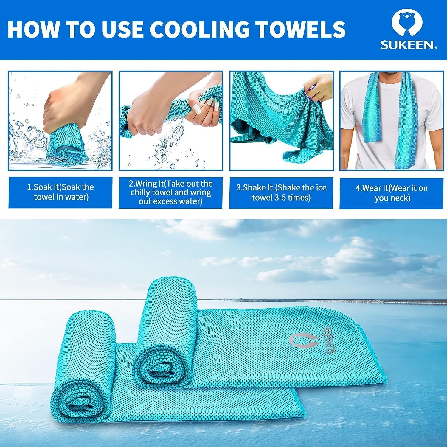 Sukeen Cooling Towel (40"x12"), Soft Breathable Cooling Towels for Neck and Face, Chilly Sweat Towel, Neck Cooling Wraps for Gym, Yoga, Sports, Camping, Hiking
