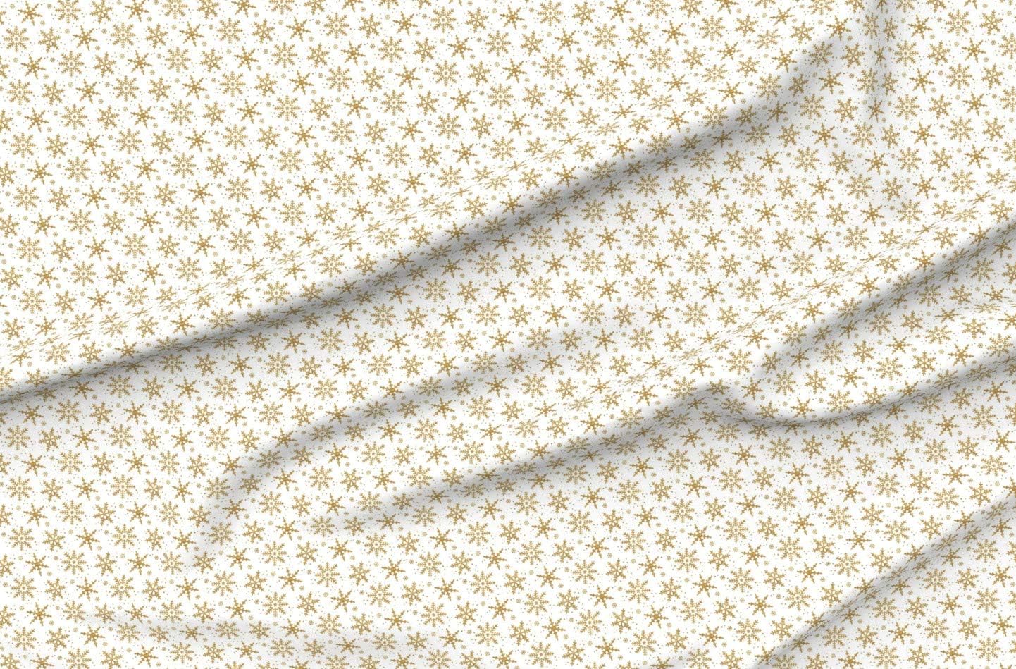 Spoonflower Fabric - Snowflake Gold Scale Christmas Snow Willow Winter Printed on Organic Cotton Sateen Fabric by The Yard - Sewing Quilting Apparel Home Decor