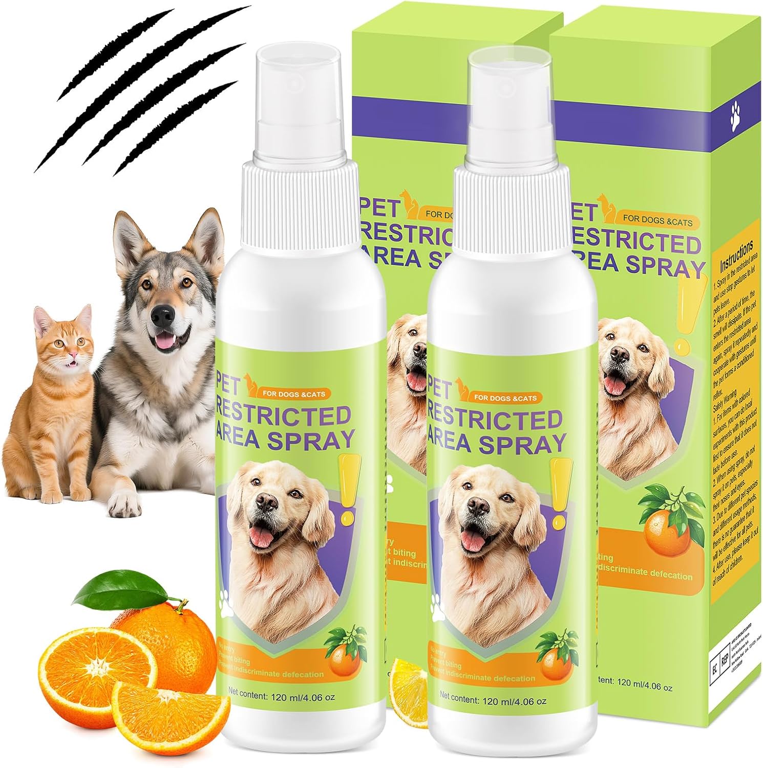 2PCS Pet Deterrent Spray - Stops Cat & Dog Peeing, Chewing, Scratching, Natural Citrus & Lemon Formula, Safe, Stain-Free Pee Corrector for Furniture, Shoes Indoor & Outdoor Training (2 Count)