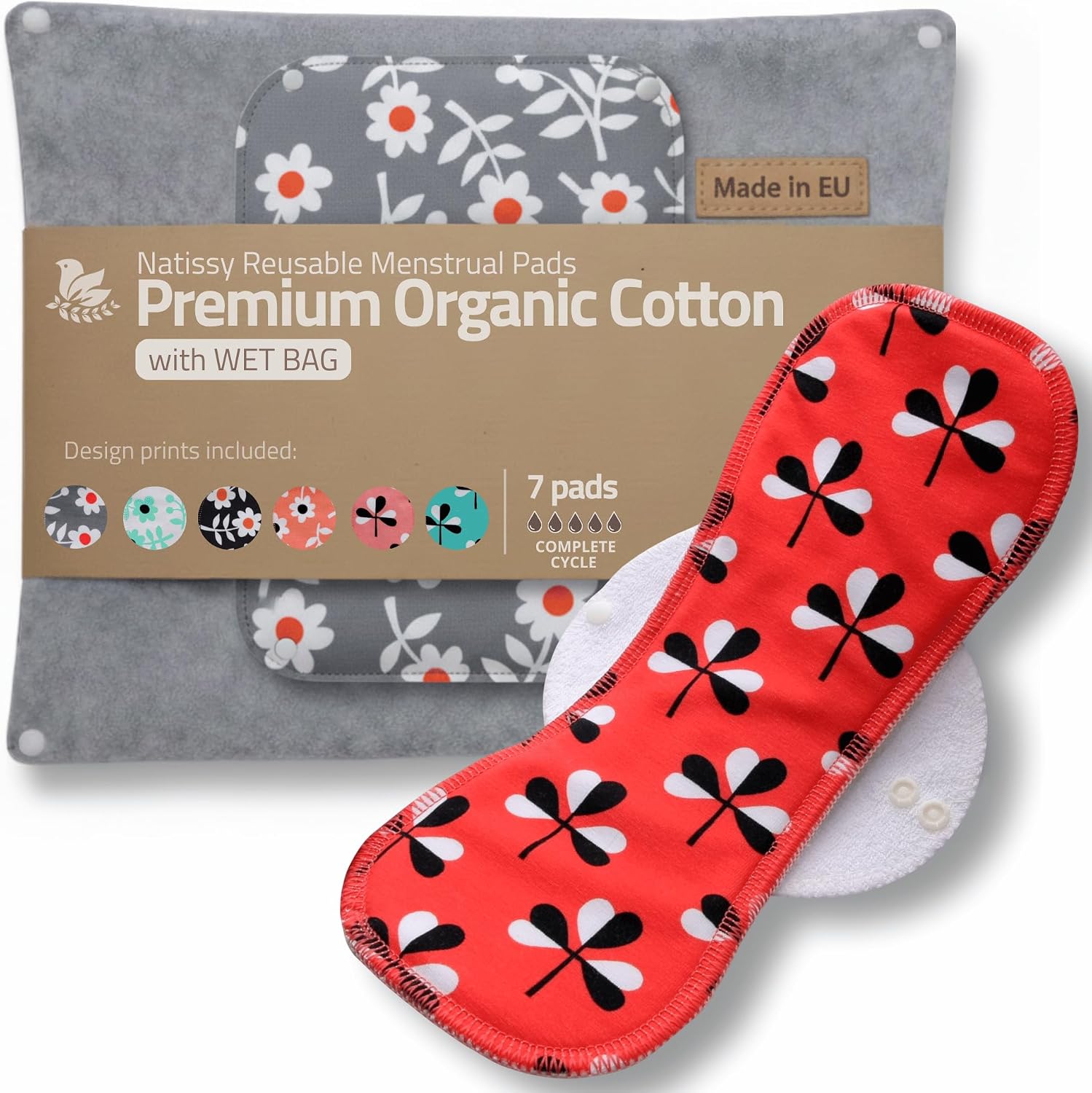 Washable Cotton Sanitary Pads Pack of 7 Reusable Sanitary Pads MADE IN EU Reusable Sanitary Pads thin reusable organic sanitary pads for menstruation incontinence heavy postpartum bleeding.