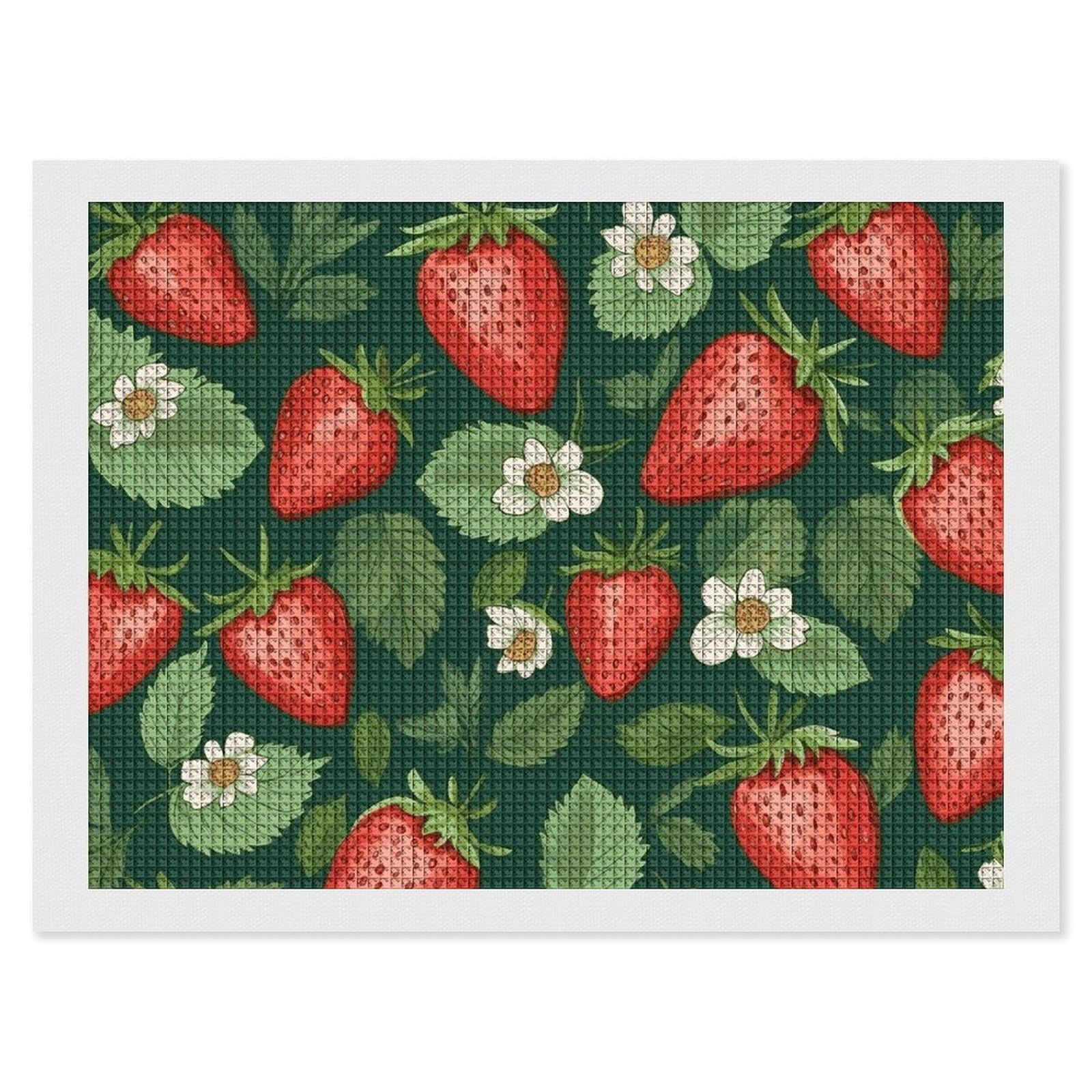 Fresh Strawberries and Leaves Diamond Art Kits for Adults, DIY 5D Diamonds Painting Kits for Beginner, Round Full Drill Diamond Dots Painting, 12"x16" Diamonds Pictures Gem Art and Crafts Wall Decor