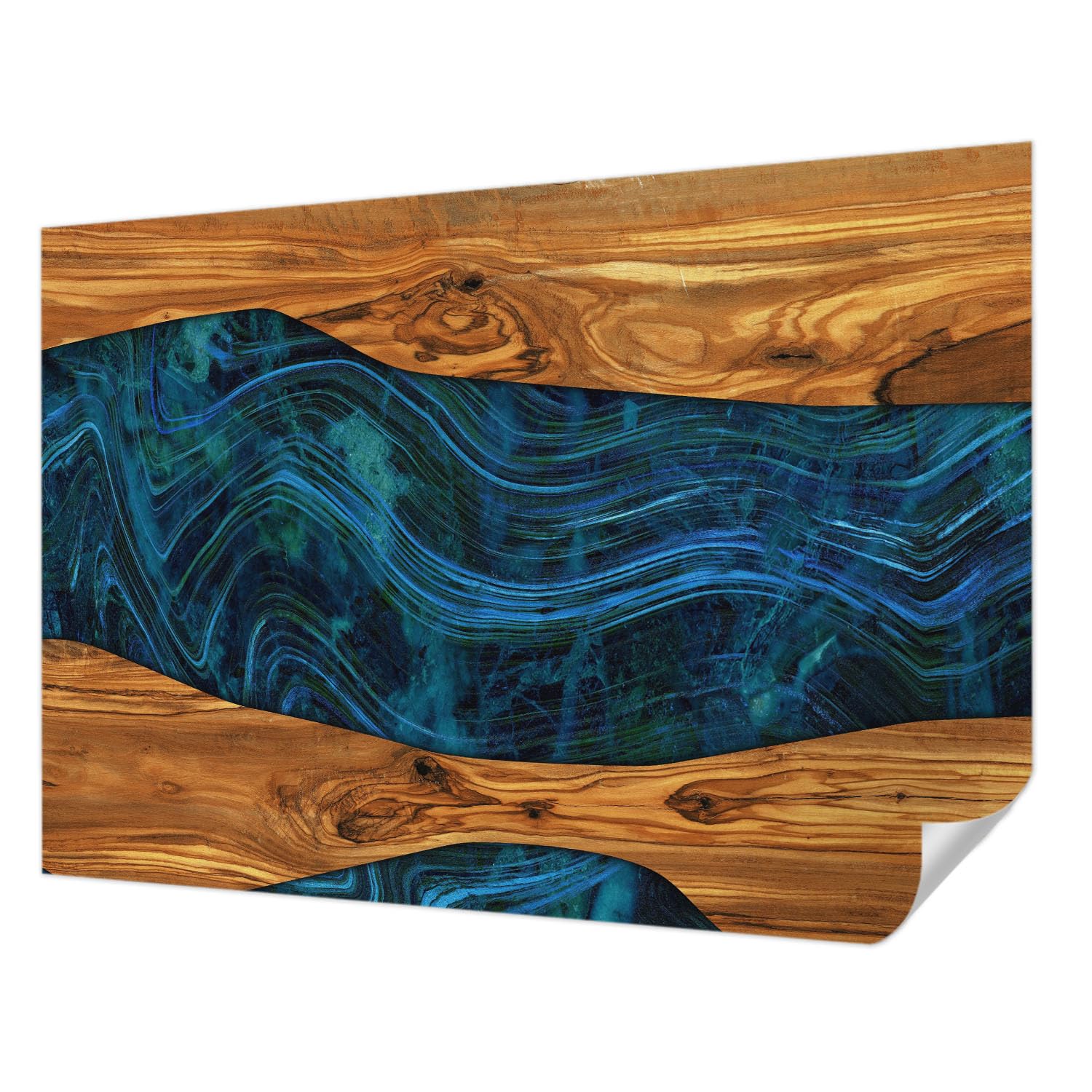 Décor mural adhésif panoramique 208x146 cm imitation bois bleu Tulup
