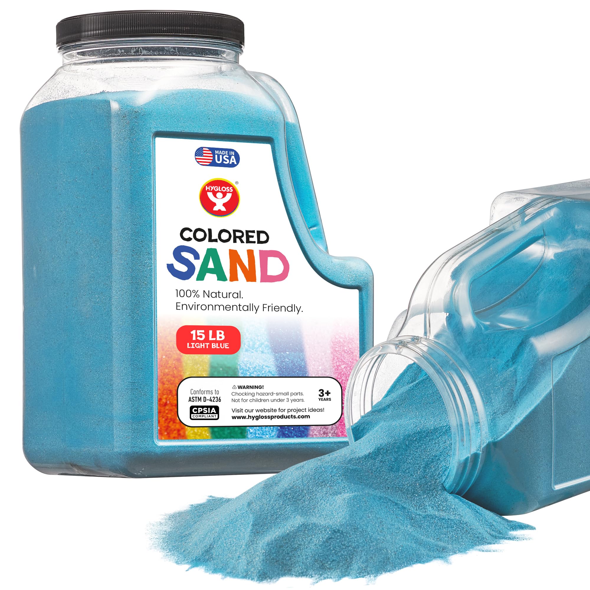 Hygloss Colored Sand for Crafts - 15 lb Bottle, Light Blue - Vibrant Colorful Fine Sensory Play Sand Art Kits for Kids - Classroom Activities for Children 3 4 5 6 7 8 9 10 11 12 - Safe for Ages 3+