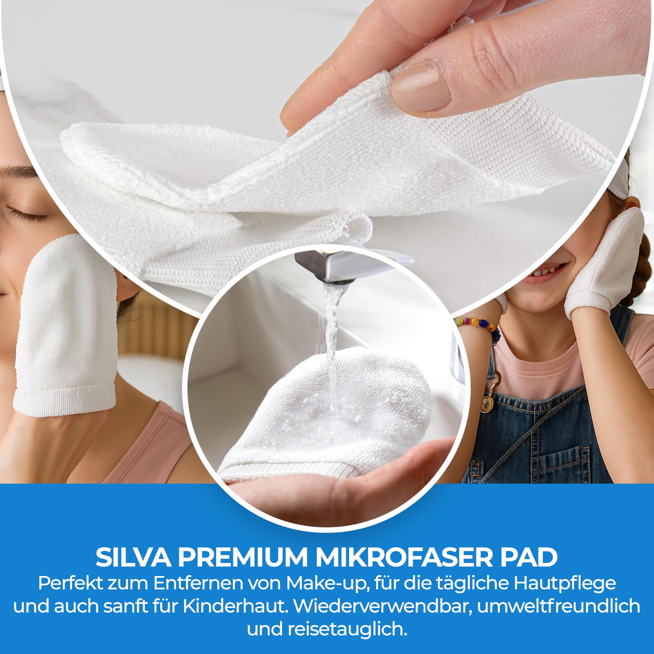 Silva Waschbare Abschmink- & Reinigungspads 5er Set – Mikrofaser Abschminkpads wiederverwendbar – Make-up Entferner Tücher für Gesicht & Augen – Hautschonend & Umweltfreundlich