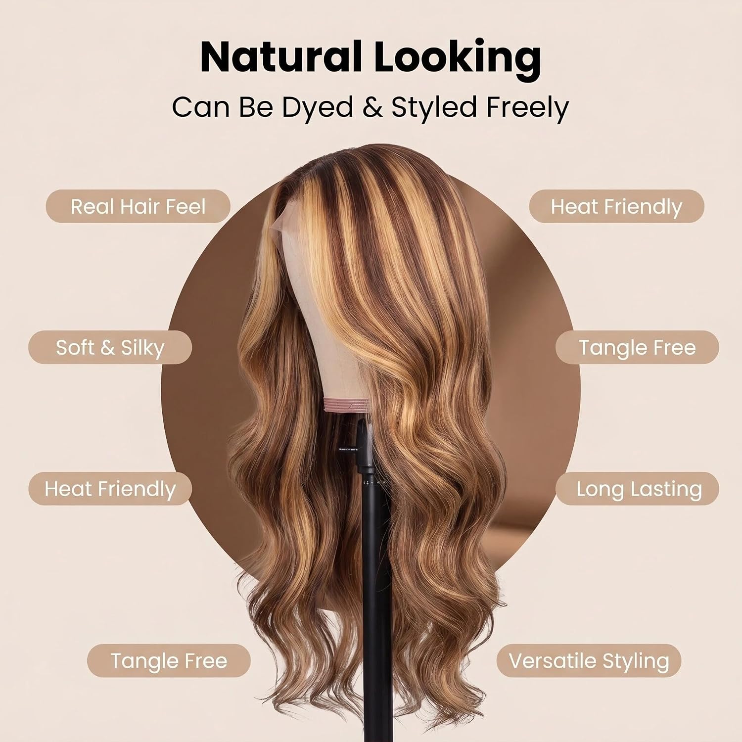 Honey Blonde Ombre Lace Front Wig Human Hair Highlight Body Wave Lace Front Wigs Human Hair Pre Plucked 180 Density Glueless Wig 13X4 HD Lace Frontal Wig for Women 4/27 Colored 20 Inch