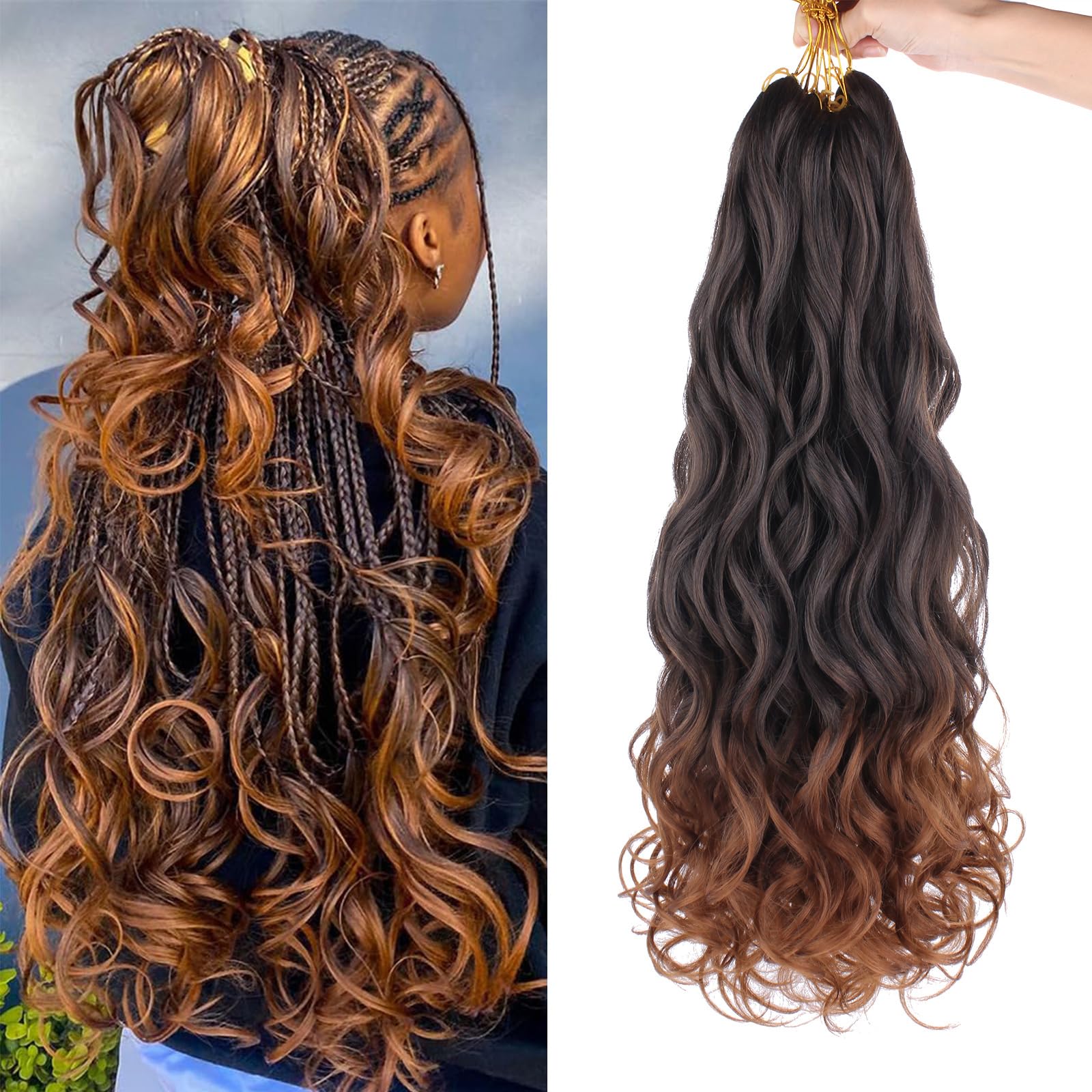Mscat 18 Inch 8 Packs Pre Stretched French Curly Braiding Hair Loose Wave Bouncy Hair Extensions T30#, 18 Inch (Pack of 8)